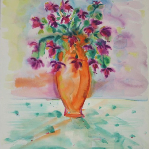 Pink Flowers in Orange Vase  
24" by 18"