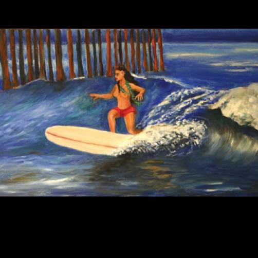 Madame Pele Surfs Malibu 15" by 30" Oils