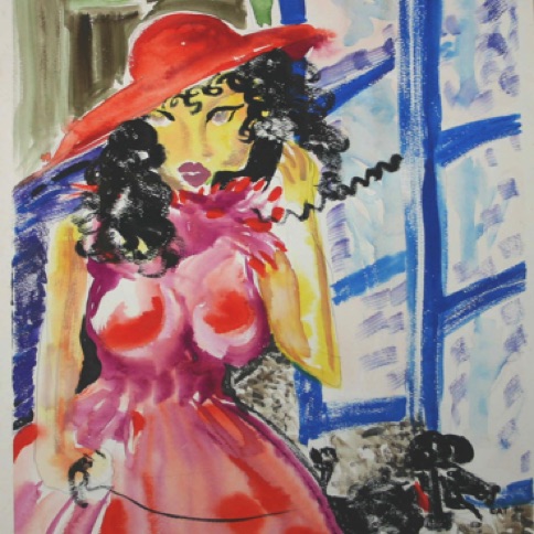 Lady At Phone Booth 24"by18"